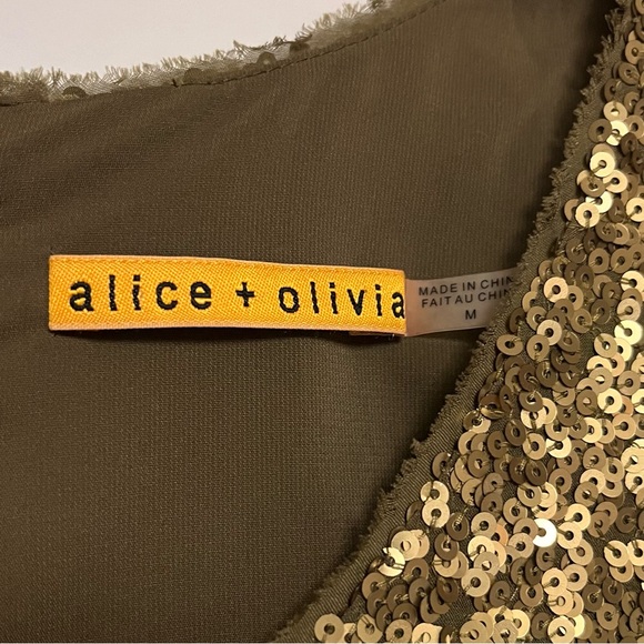 Alice + Olivia Paint The Town Gold Sequin Dress Womens Silk Disco Party SZ M NYE - Picture 7 of 9
